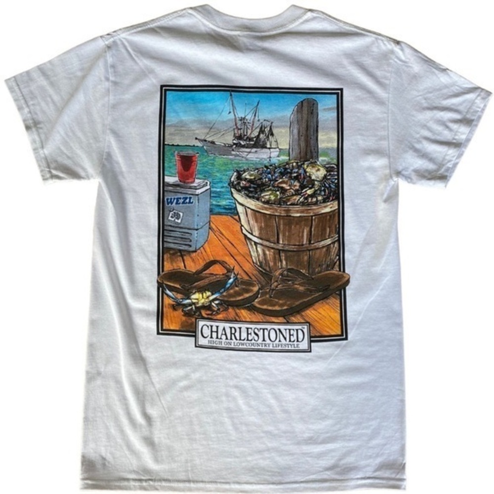 Charlestoned Charleston Dock Scene White T-Shirt L (22x31)